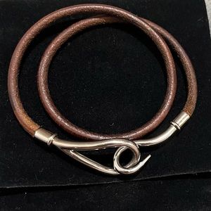 Hermes double wrap leather jumbo hook bracelet